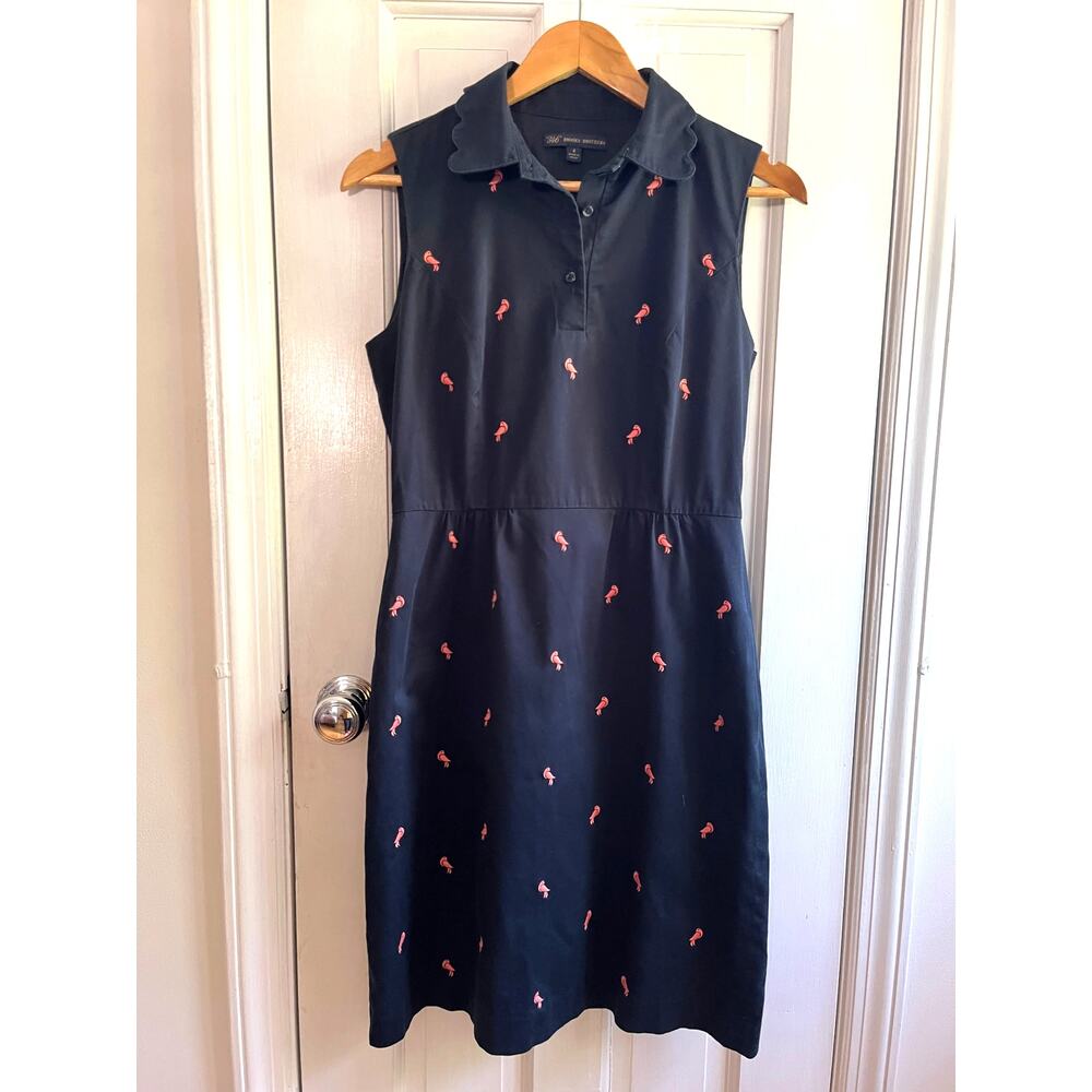 Brooks Brothers 346 Navy Embroidered Bird Scalloped Collar Dress β¨ Size 4 - Picture 2 of 6